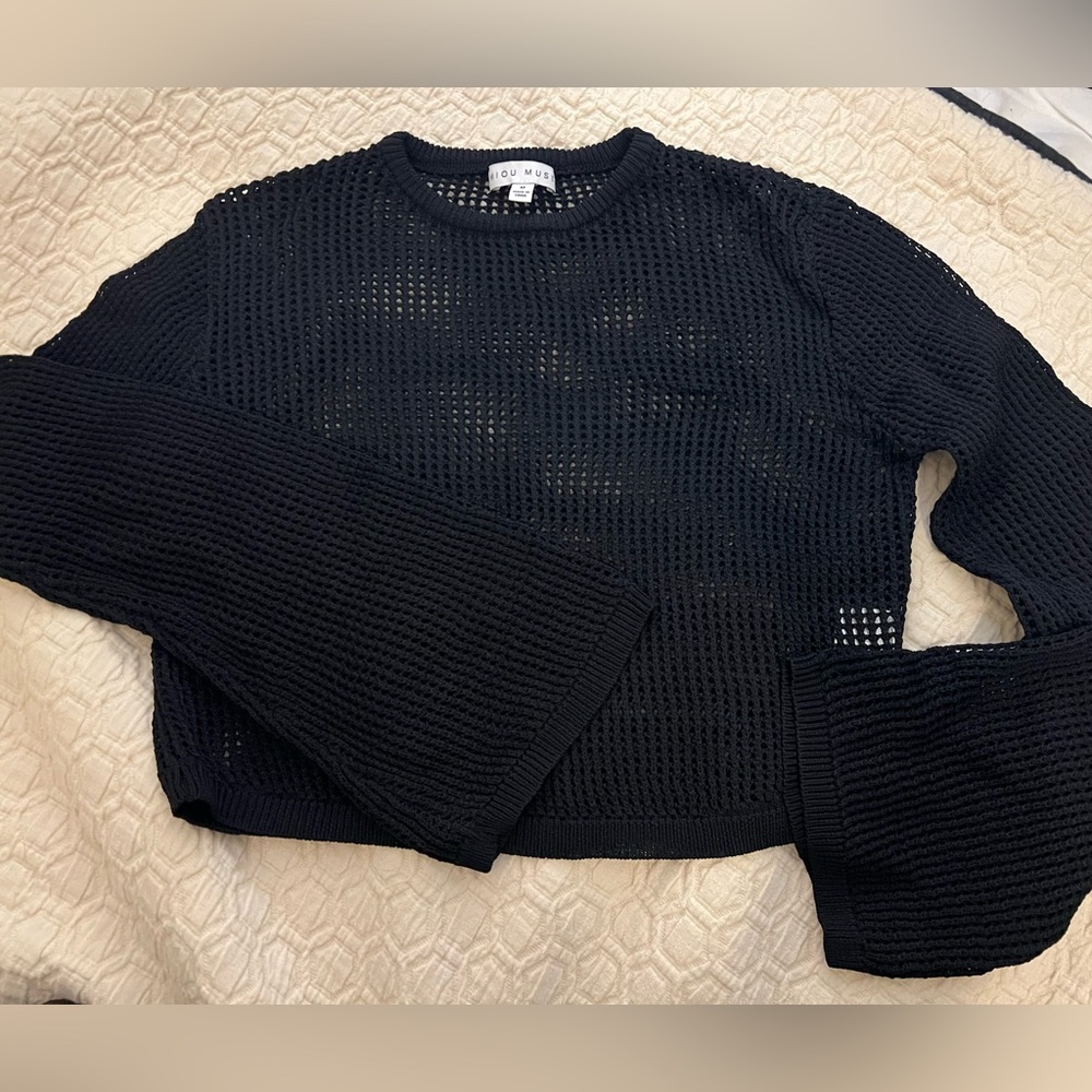 NWOT Miou Muse Black Open-Knit Sweater size M
